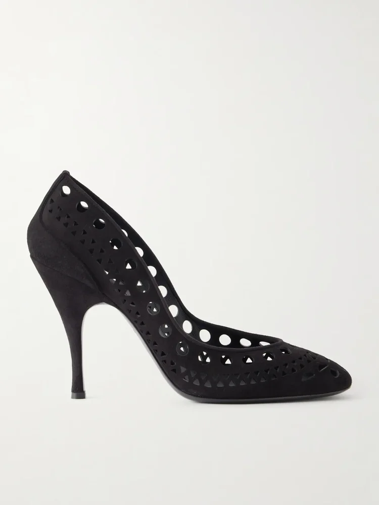 Vienne 100 laser-cut suede pumps