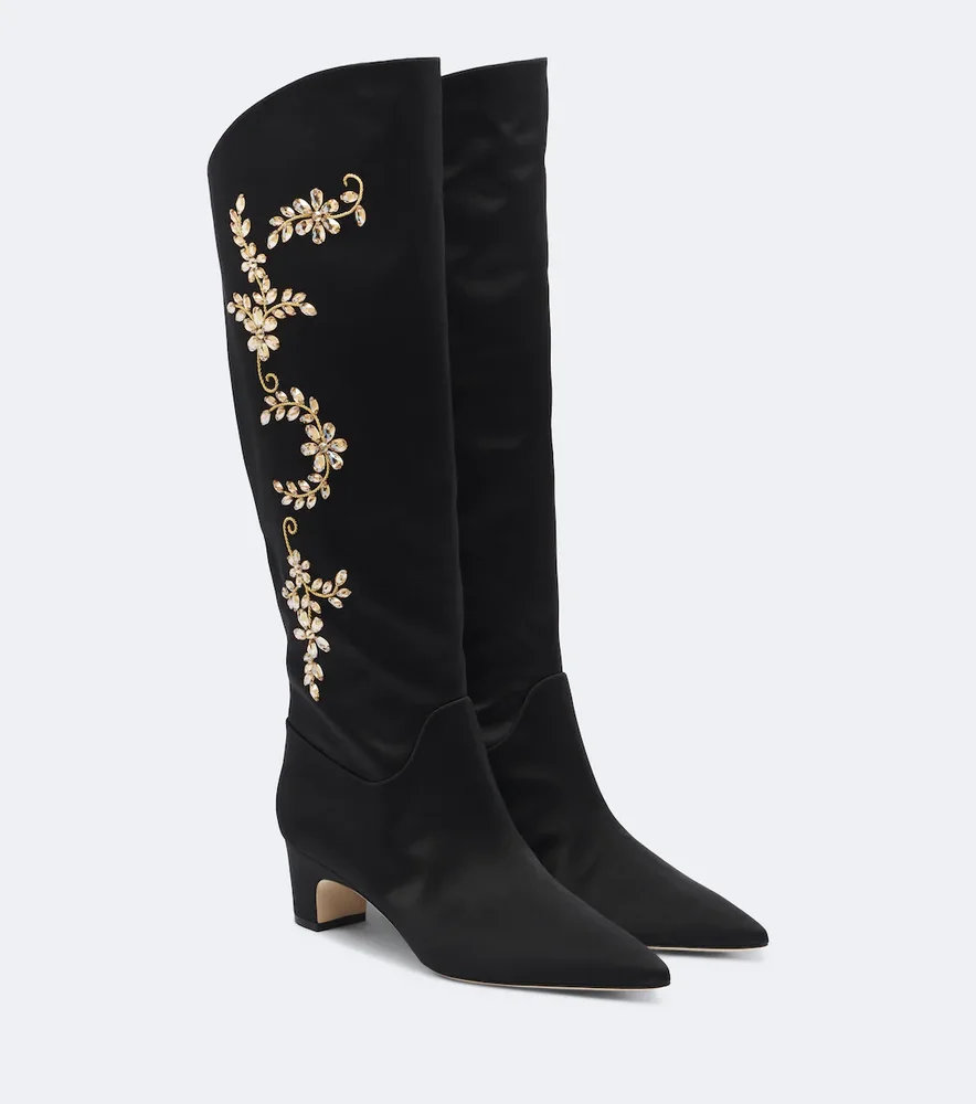 Dispasa embellished satin knee-high boots