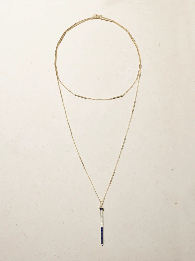 The Lucky One 14-karat gold, sapphire and diamond necklace