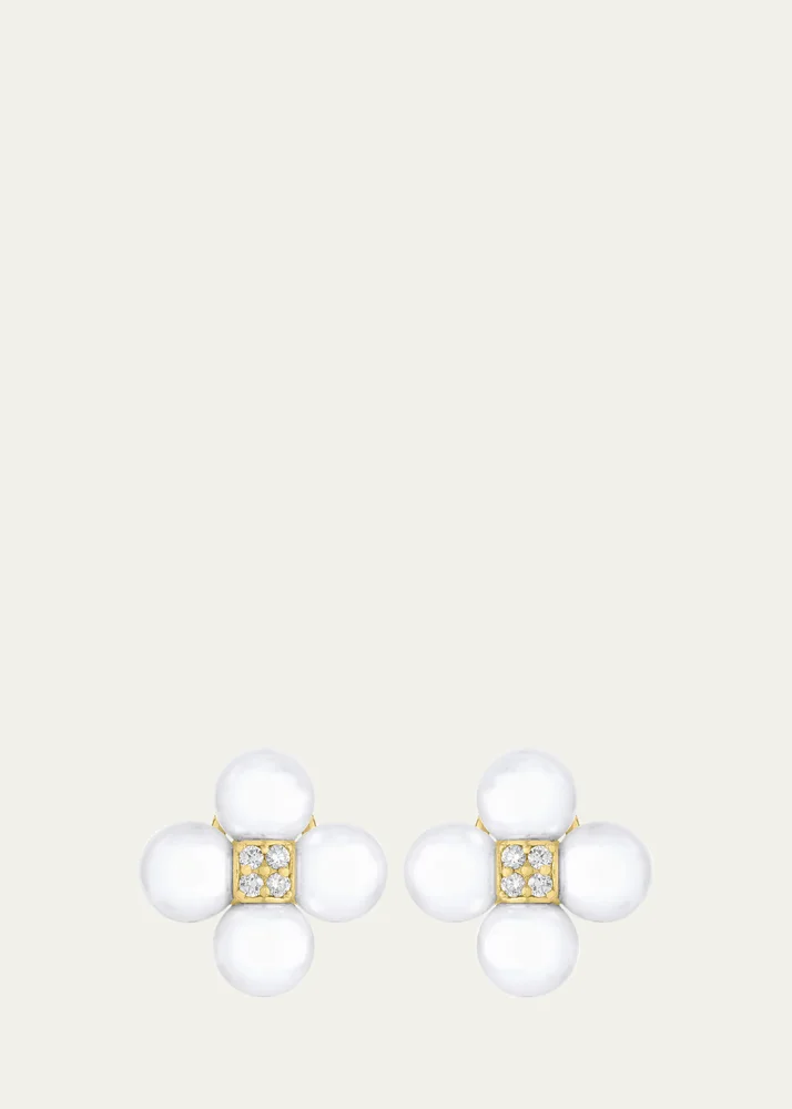 18K Yellow Gold Pearl and Diamond Sequence Earrings