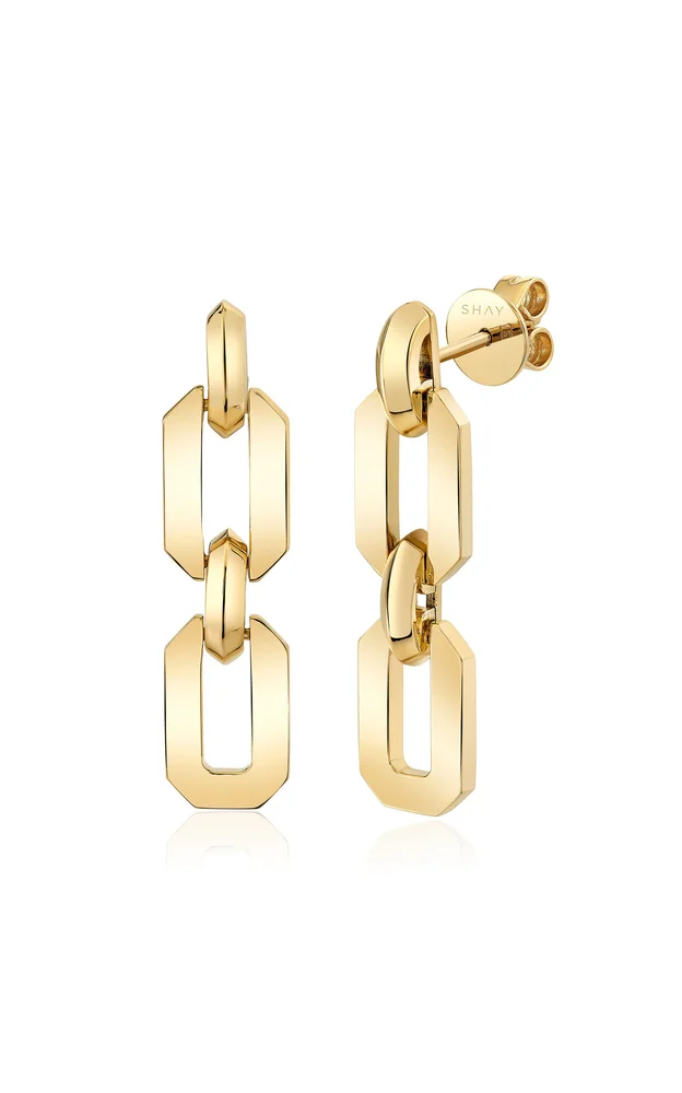 18K Yellow Gold Geo Flat Link Earrings
