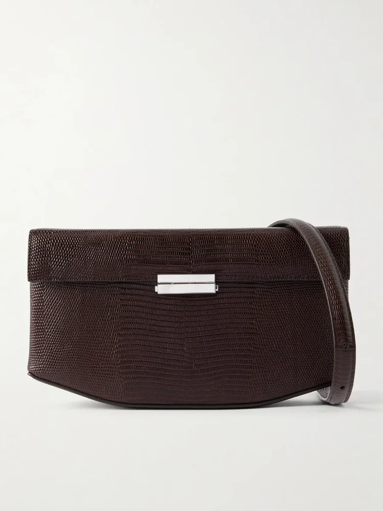 clip lizard effect leather shoulder bag