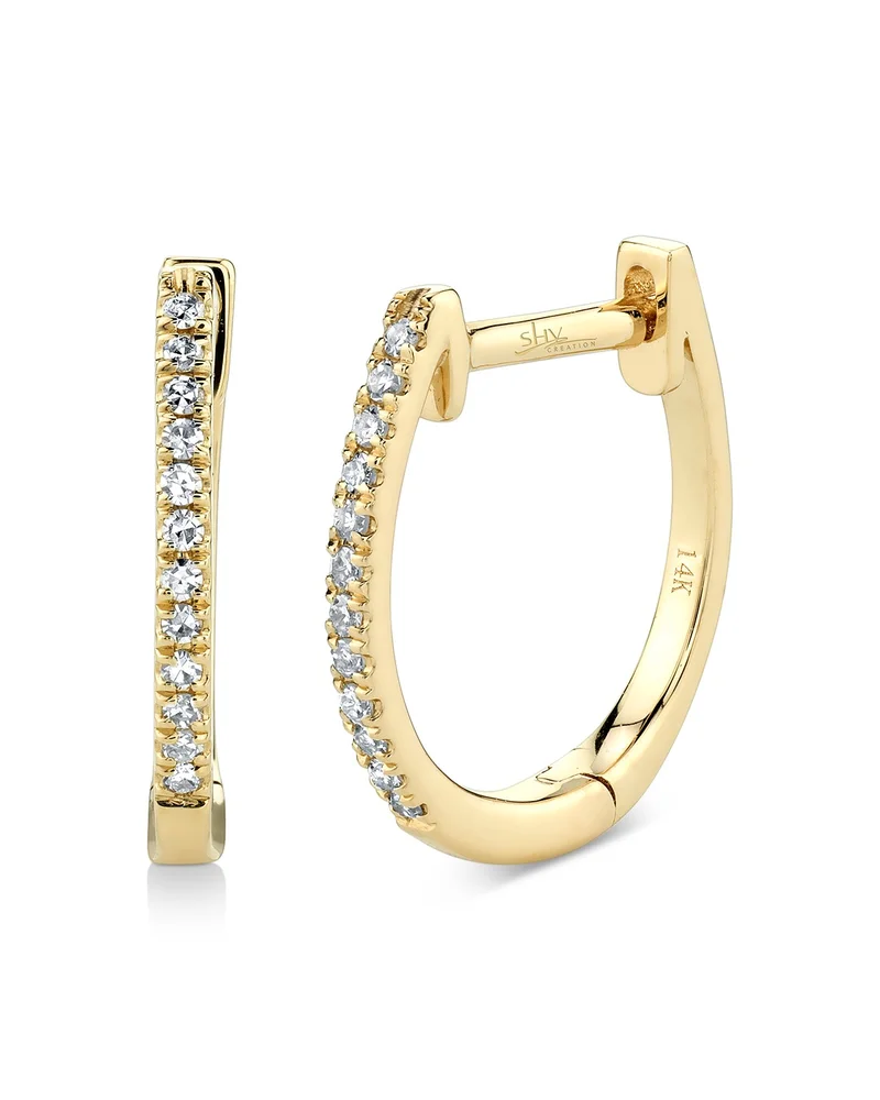 14K Yellow Gold Diamond Medium Huggie Hoop Earrings, Exclusive