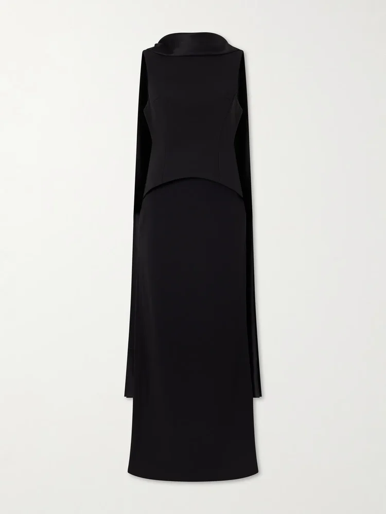 Annie scarf-detailed satin-trimmed crepe gown
