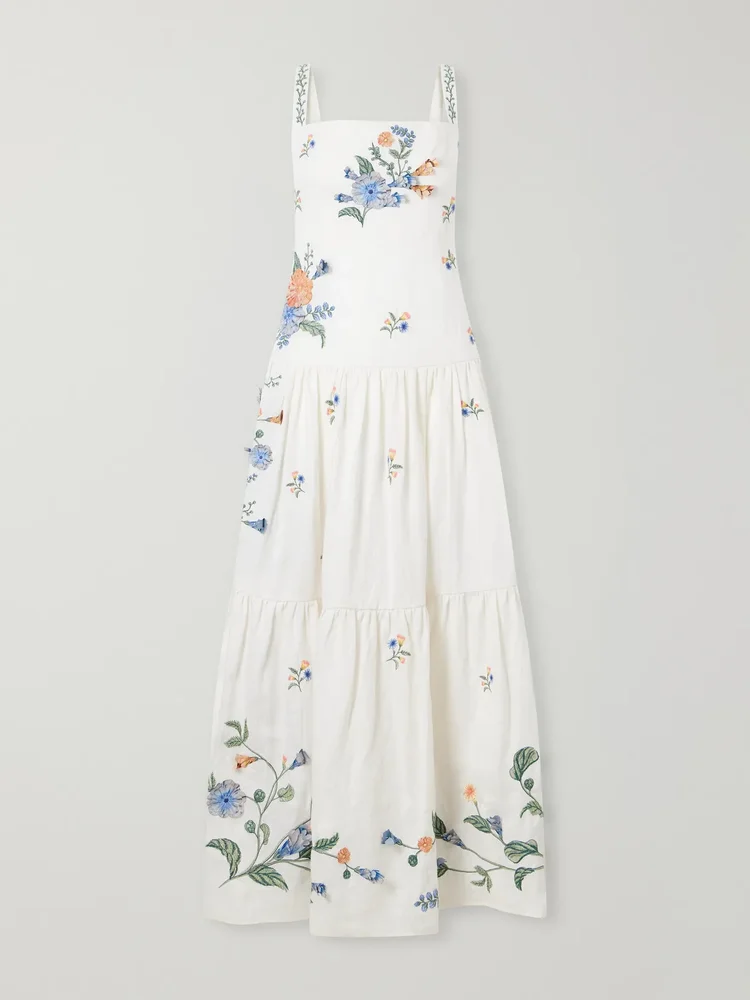 Lima Brisa floral-embroidered linen maxi dress