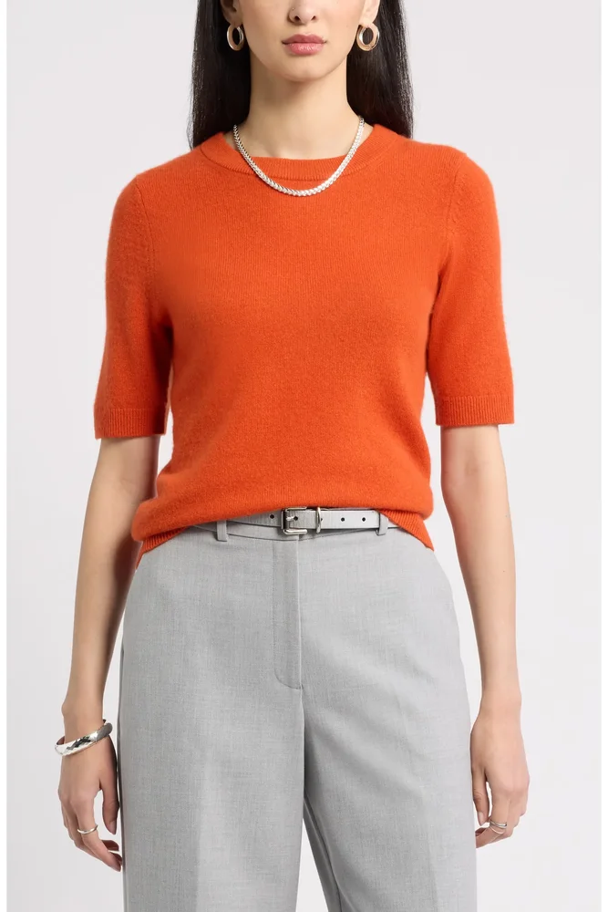 Cashmere Short Sleeve Crewneck Sweater