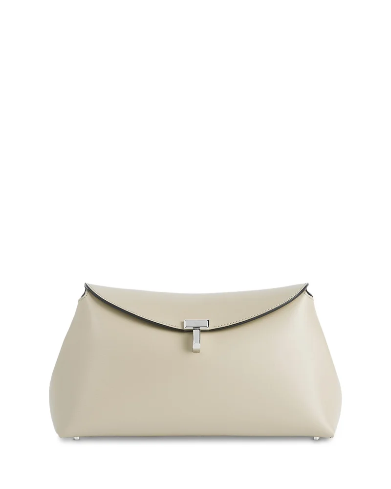 T-Lock Smooth-Leather Convertible Clutch in Milk