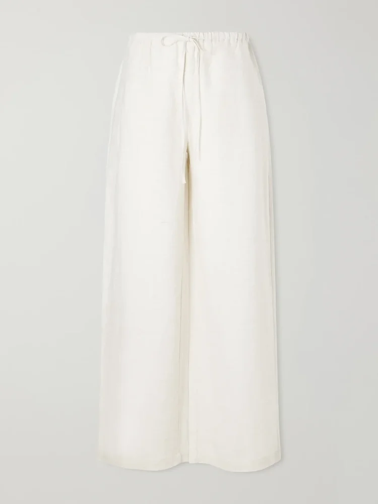 Mateo linen mid-rise wide-leg pants