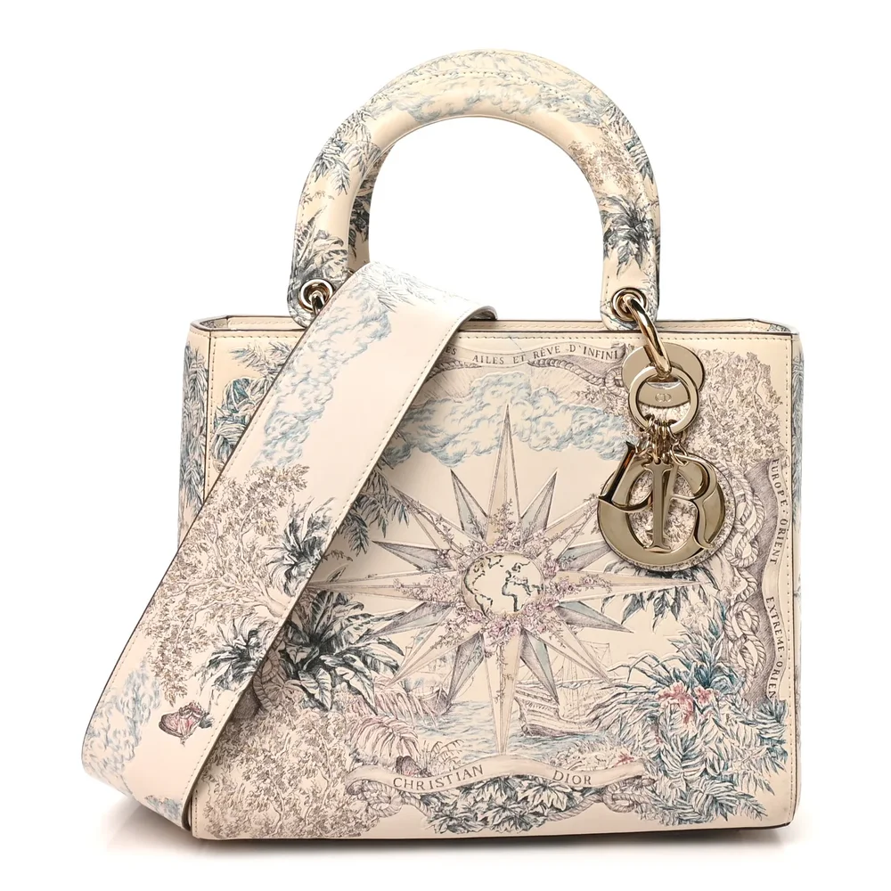 Pre-Owned Excellent Calfskin Reve d'Infini Print Medium Lady Dior White Multicolor