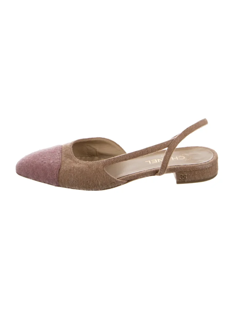 Pre-Owned Interlocking CC Logo Wool Slingback Flats