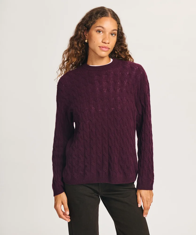 Lightweight Cashmere Cable Oversized Crewneck Sweater