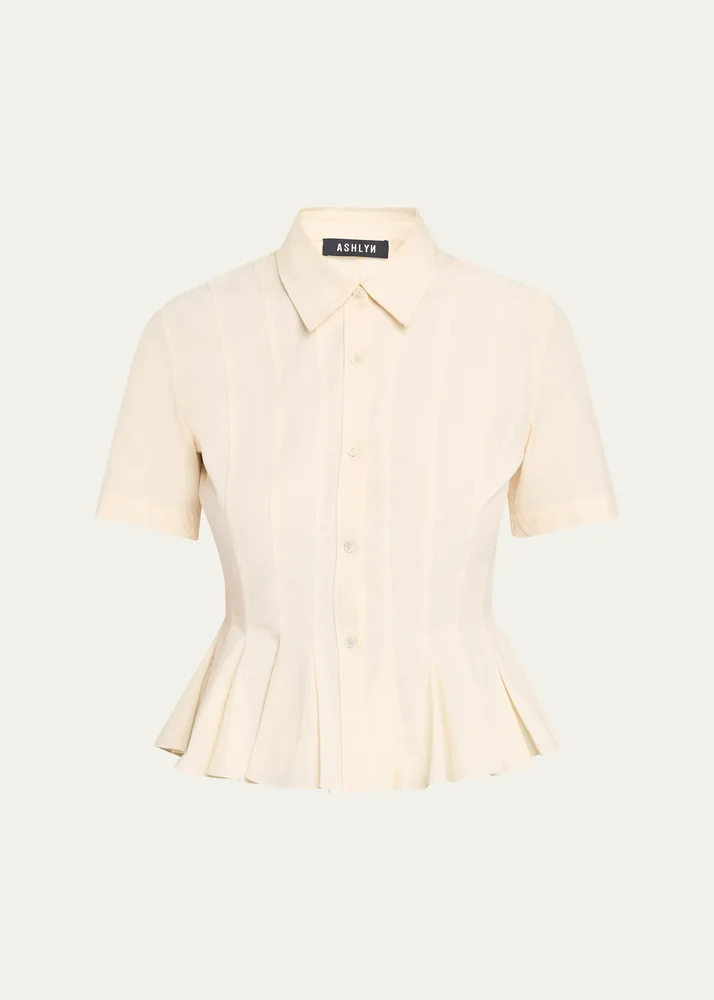 Lulu Pleated Peplum Button-Down Shirt