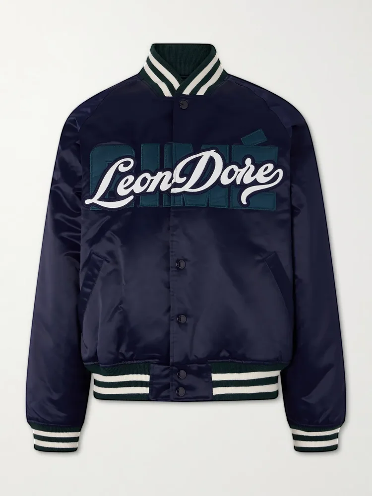 Logo-Embroidered Satin Varsity Jacket