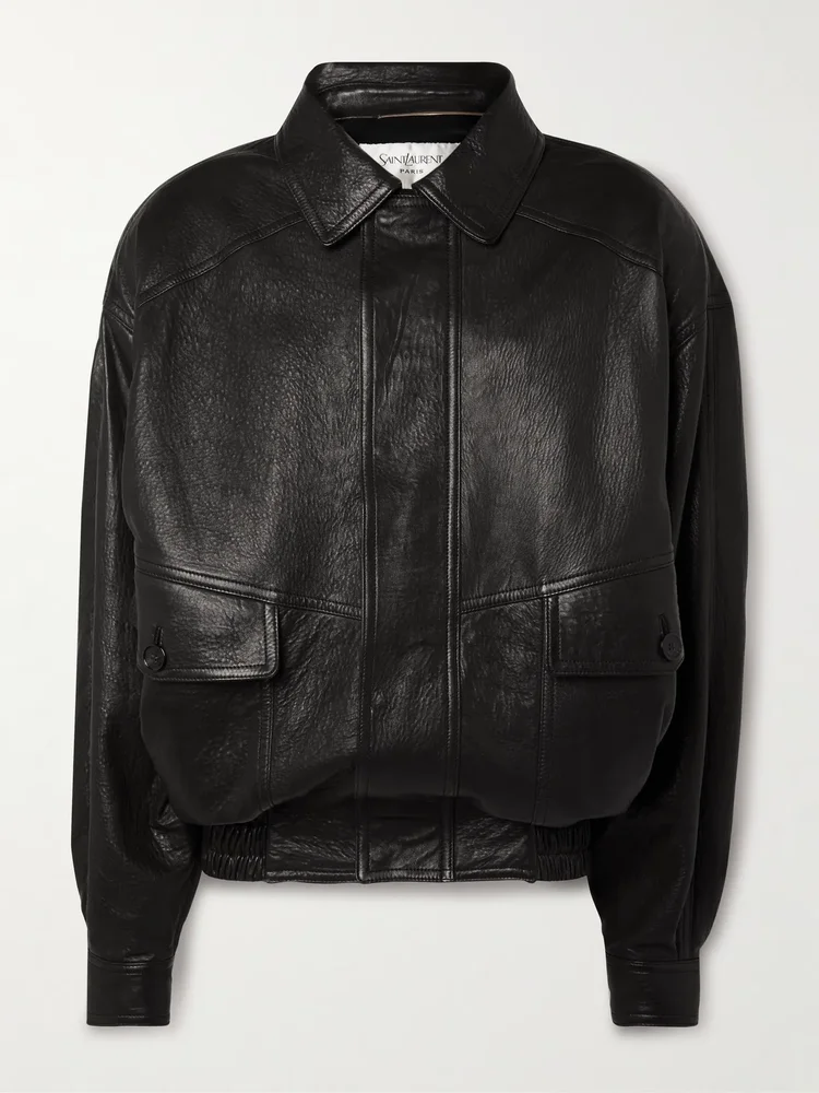 Textured-leather bomber jacket