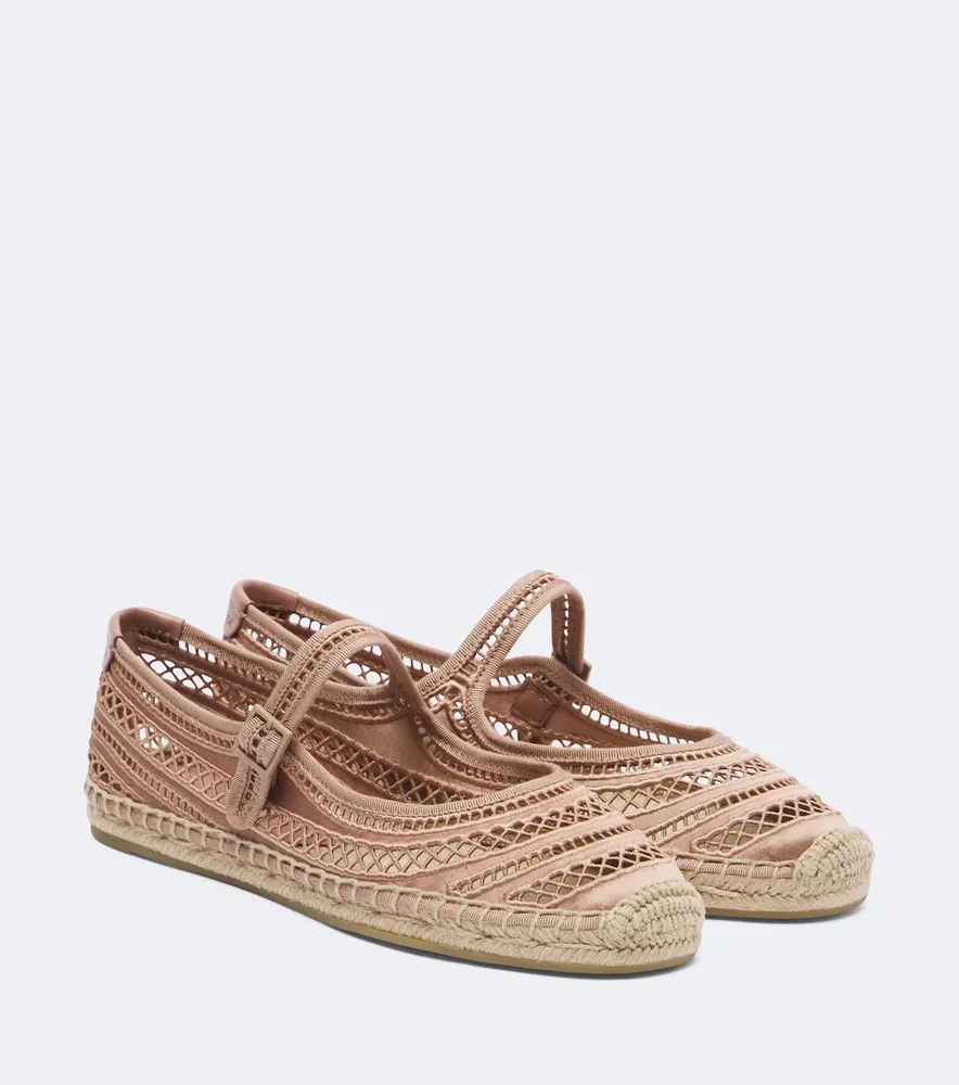 Open Weave Mary Jane satin espadrilles