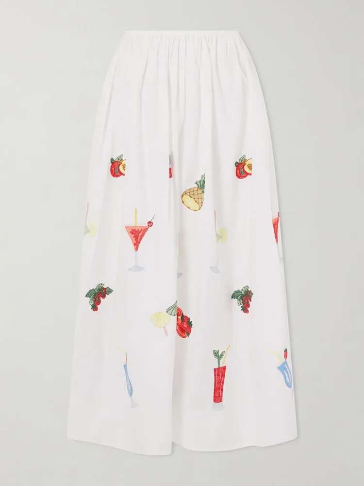 Talamone pleated embroidered cotton-poplin maxi skirt