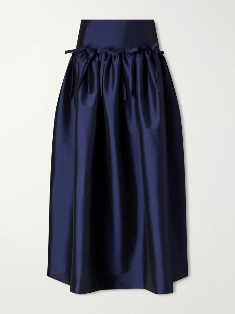 Oscar bow-detailed gathered taffeta midi skirt