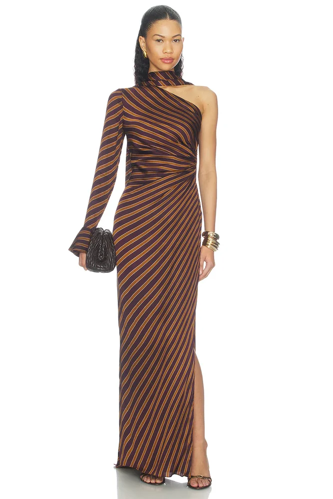 One Sleeve Maxi Dress With Sash