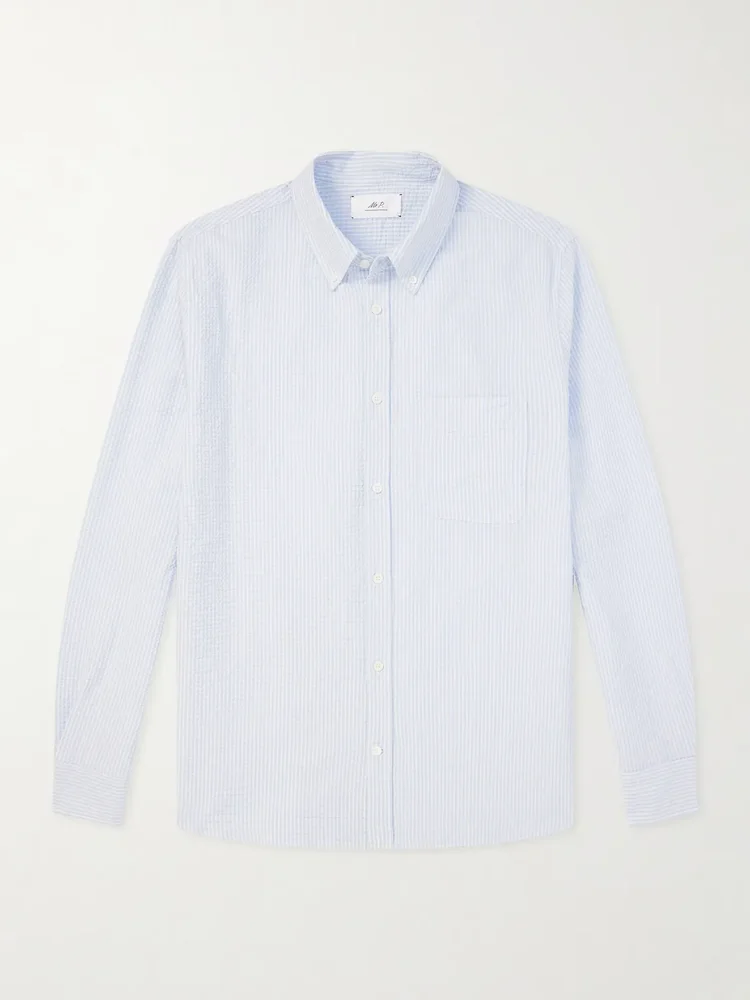Button-Down Collar Striped Cotton-Seersucker Shirt