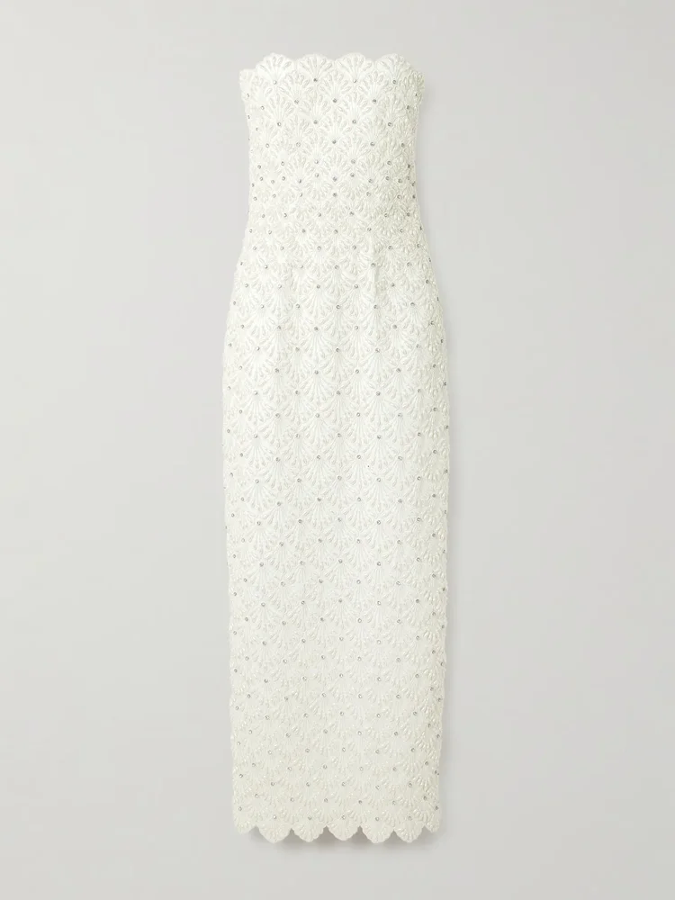 Strapless scalloped embellished taffeta gown