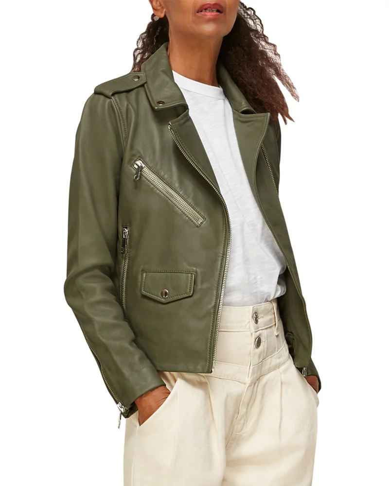 Agnes Pocket Leather Biker Jacket