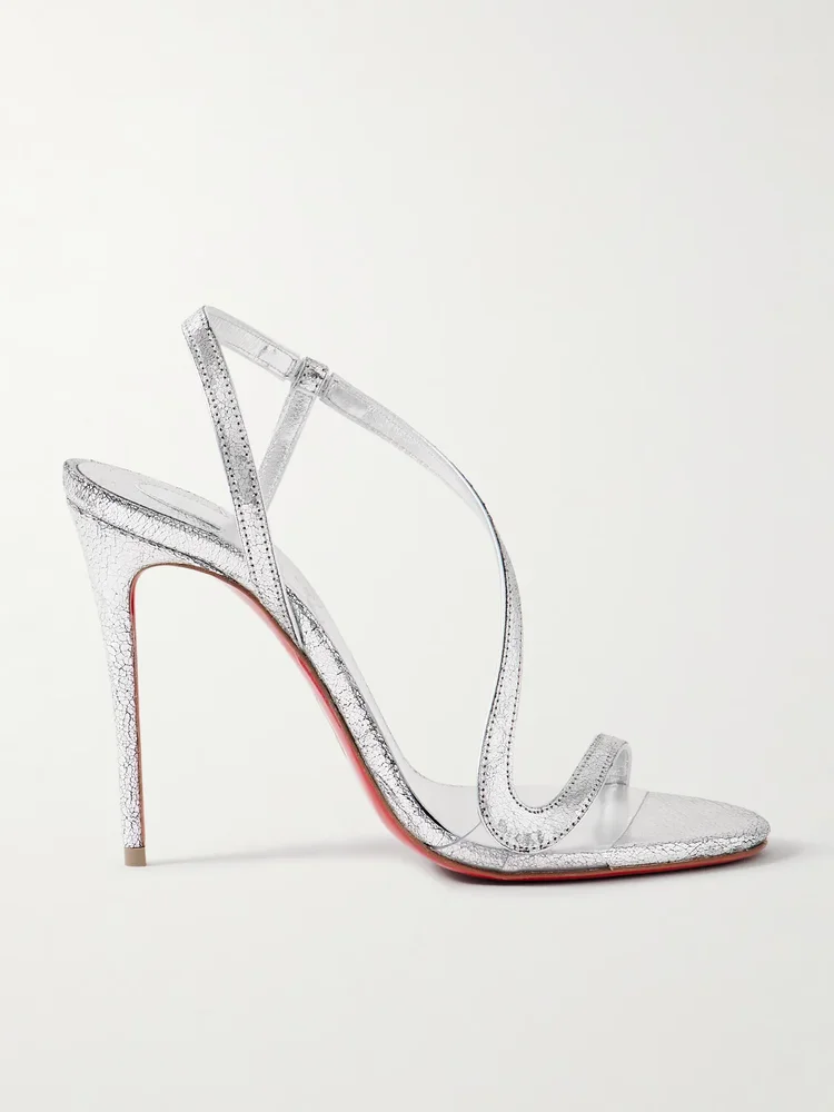 Rosalie 100 metallic cracked-leather slingback sandals