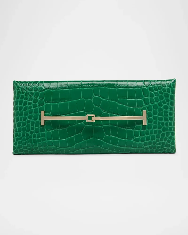 Arc Croc-Embossed Leather Clutch Bag
