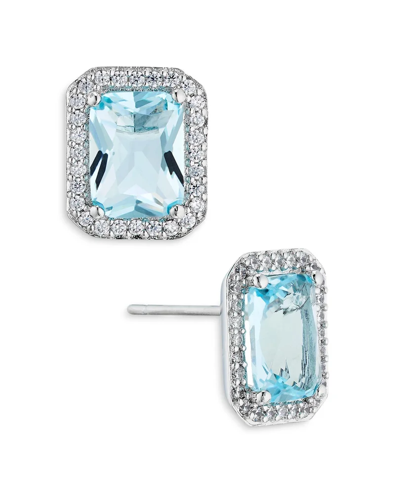 Emerald Cut Halo Stud Earrings