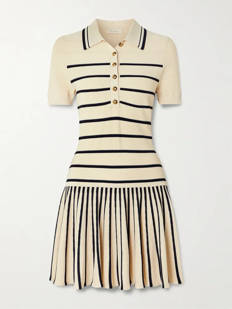 Luna pleated striped ribbed-knit mini dress