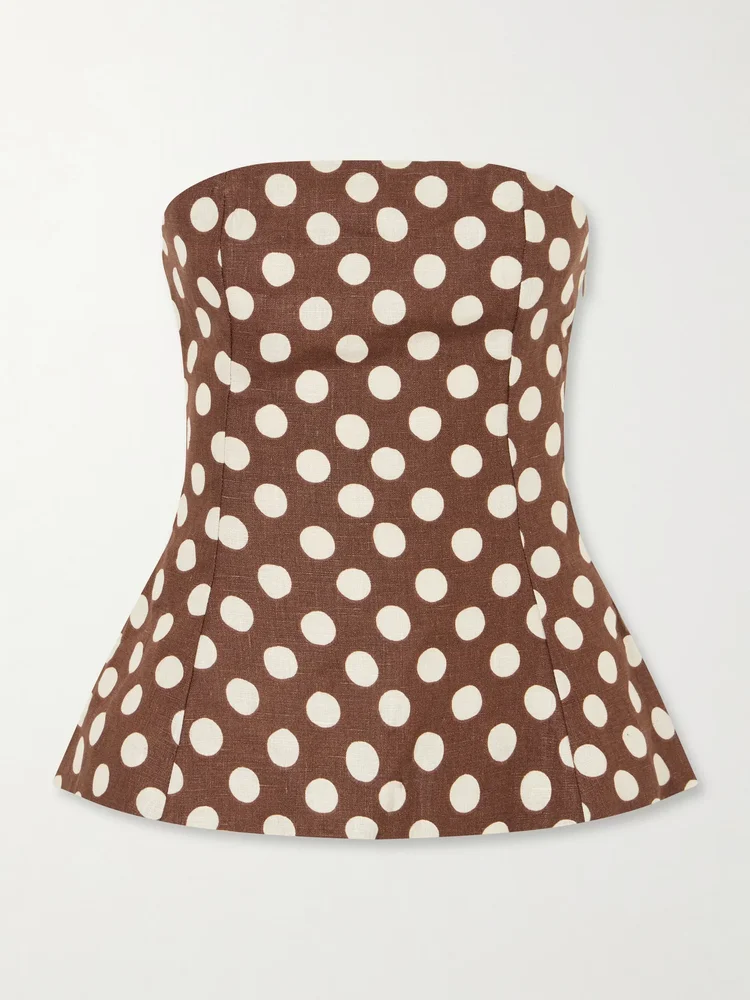 Petro strapless polka-dot linen top