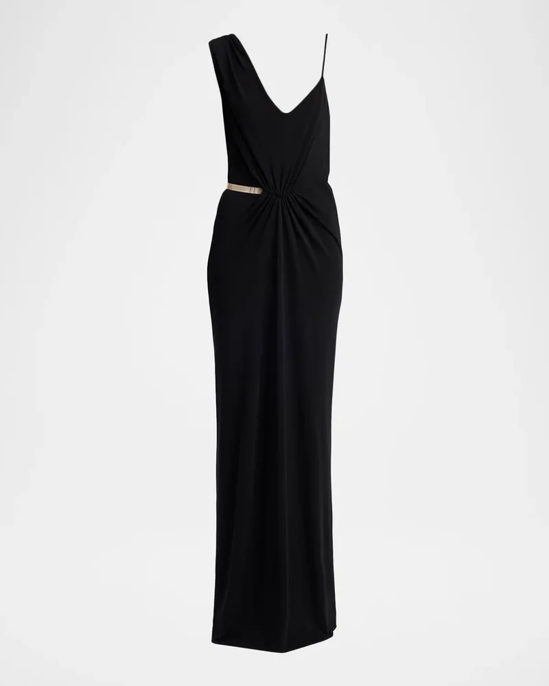 Crepe Jersey Asymmetric Evening Gown