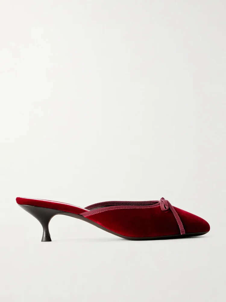 24/7 50 bow-detailed velvet pumps