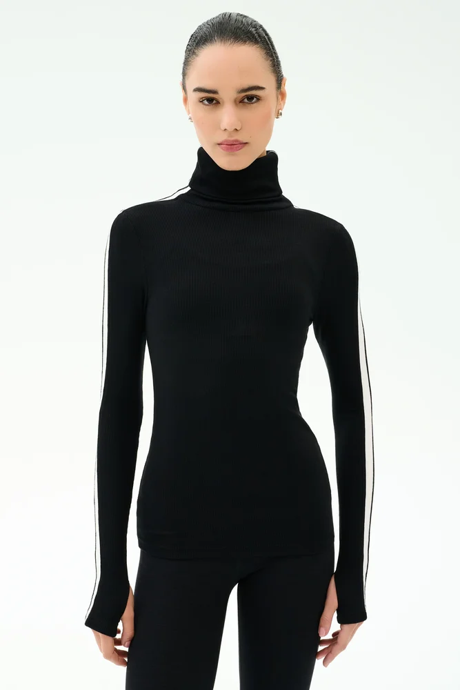 Jackson Rib Full Length Turtleneck - Black/White