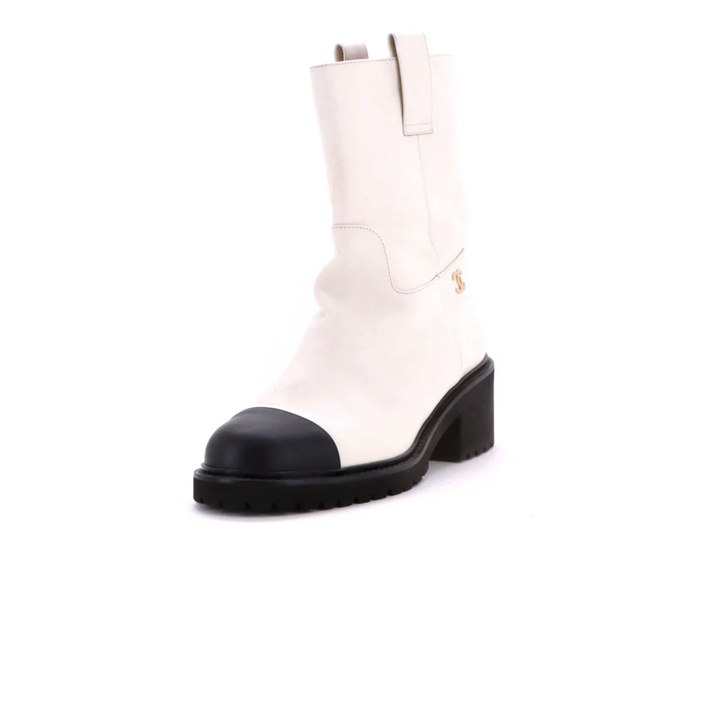 Chanel CC Logo Moto Boots Leather