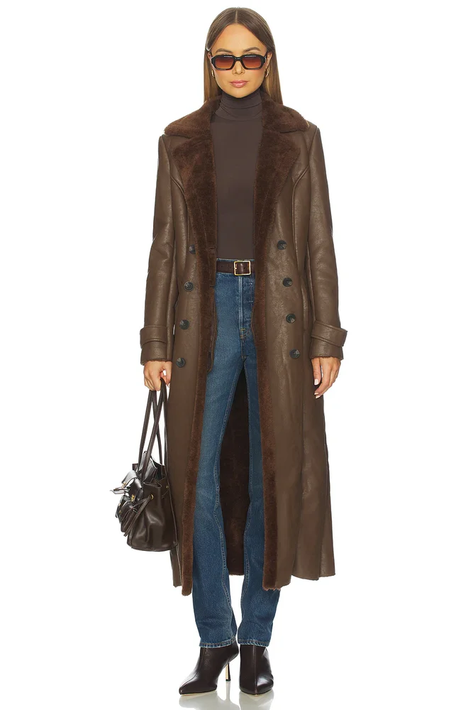 Faux Leather Trench Coat