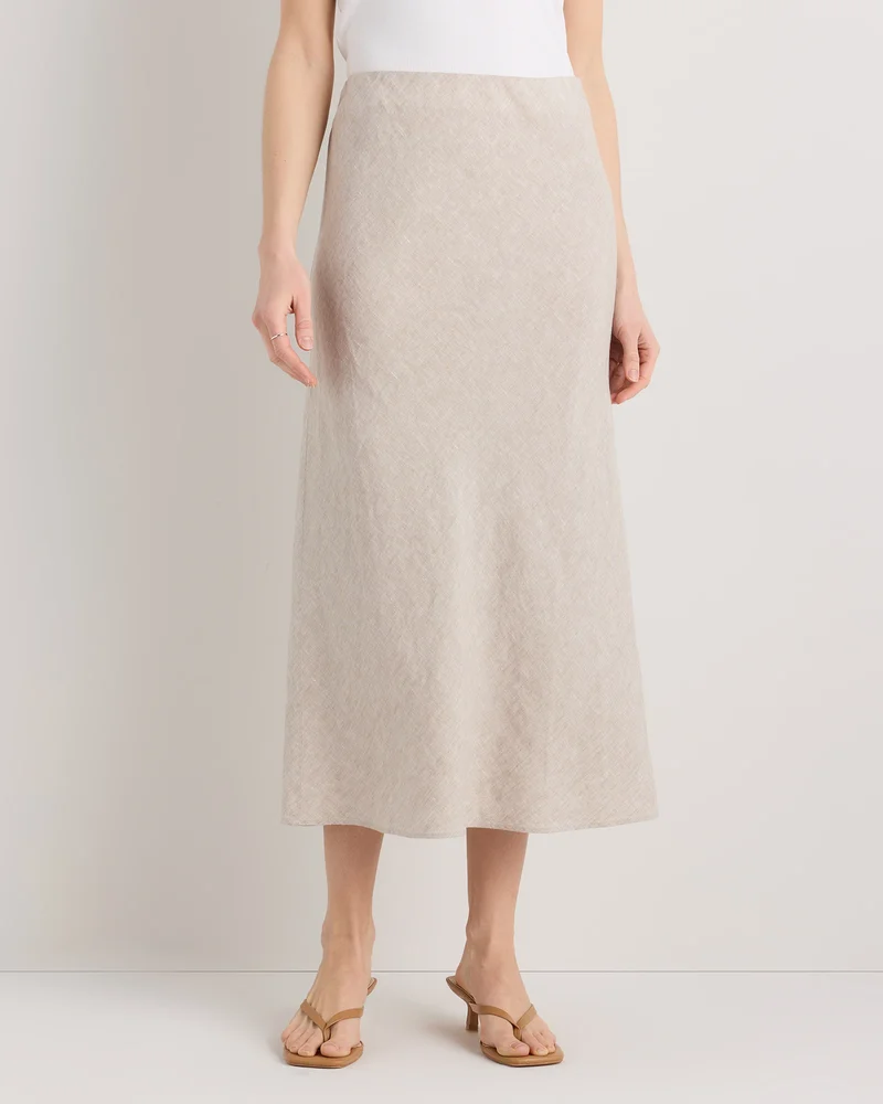 100% European Linen Midi Slip Skirt in Flax