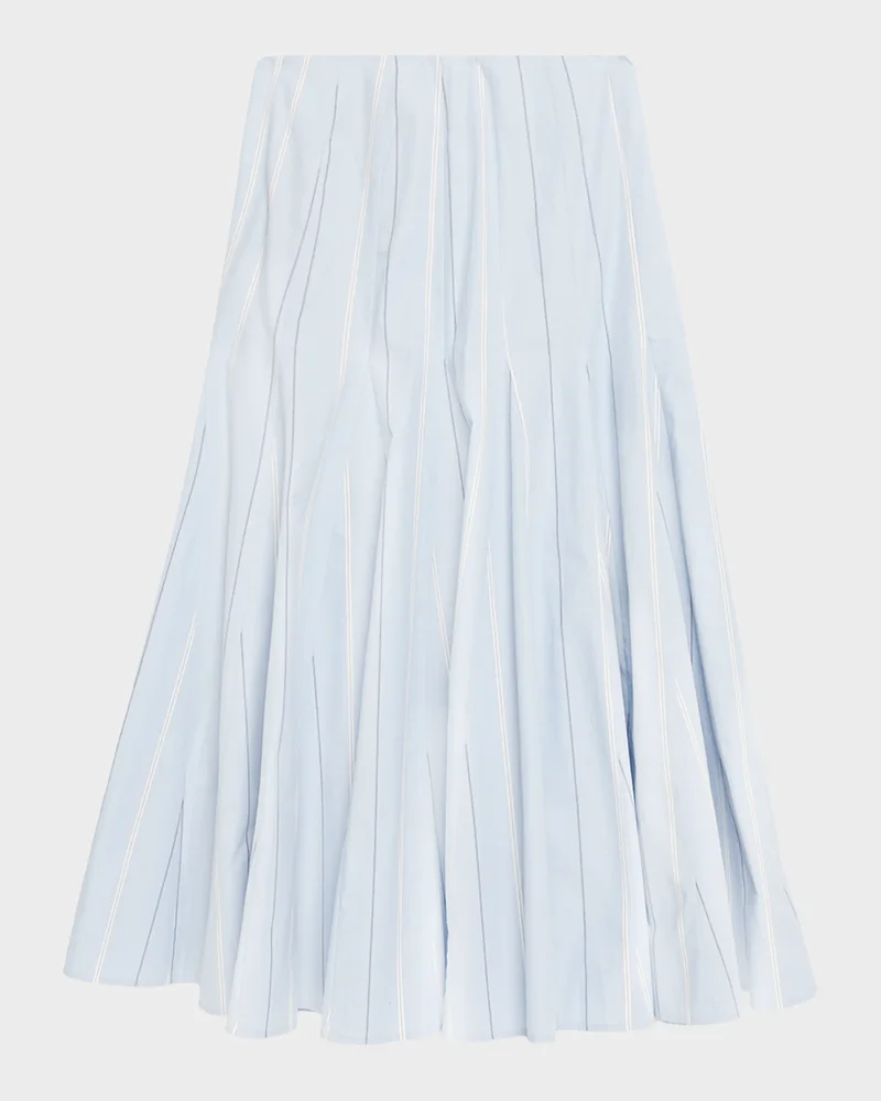 Striped Godet Cotton Poplin Midi Skirt