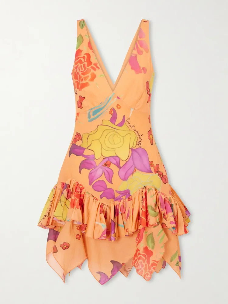 Guava Flores ruffled printed cotton-voile mini dress