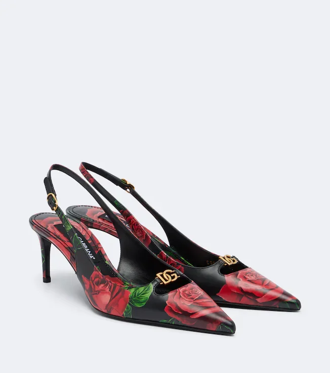 DG floral leather slingback pumps