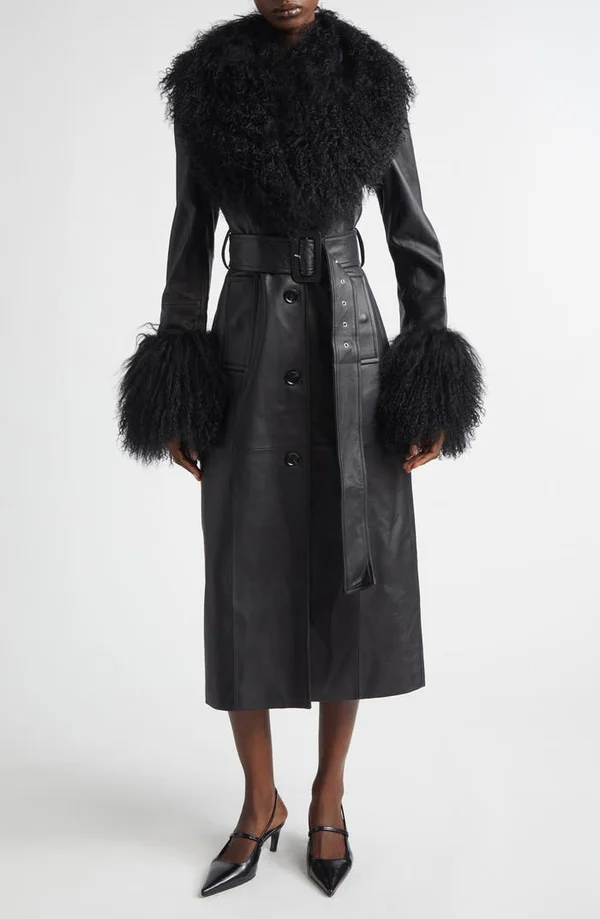 Stand Studio Monica Lambskin & Genuine Shearling Coat