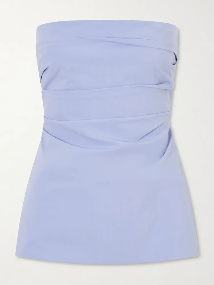 Strapless cotton-blend poplin top