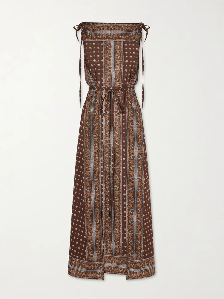 Amarante belted printed organic cotton-voile midi dress