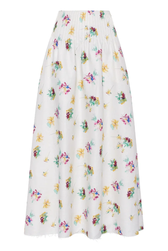 Penelope pintucked floral-print linen-twill maxi skirt