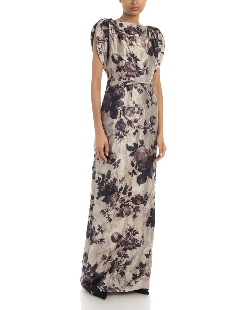 Textured Satin Short Sleeve Gown
