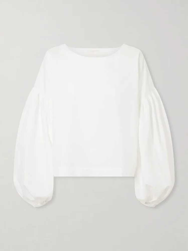 Balon cropped gathered cotton-poplin blouse