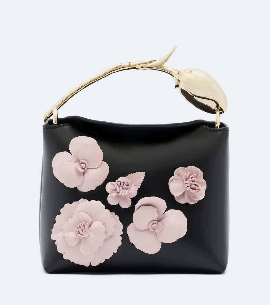Bloom Mini appliqué leather top-handle bag