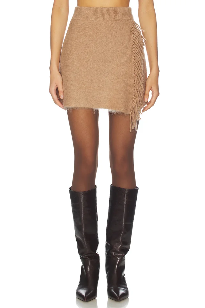 Brushed Cashmere Fringe Mini Skirt