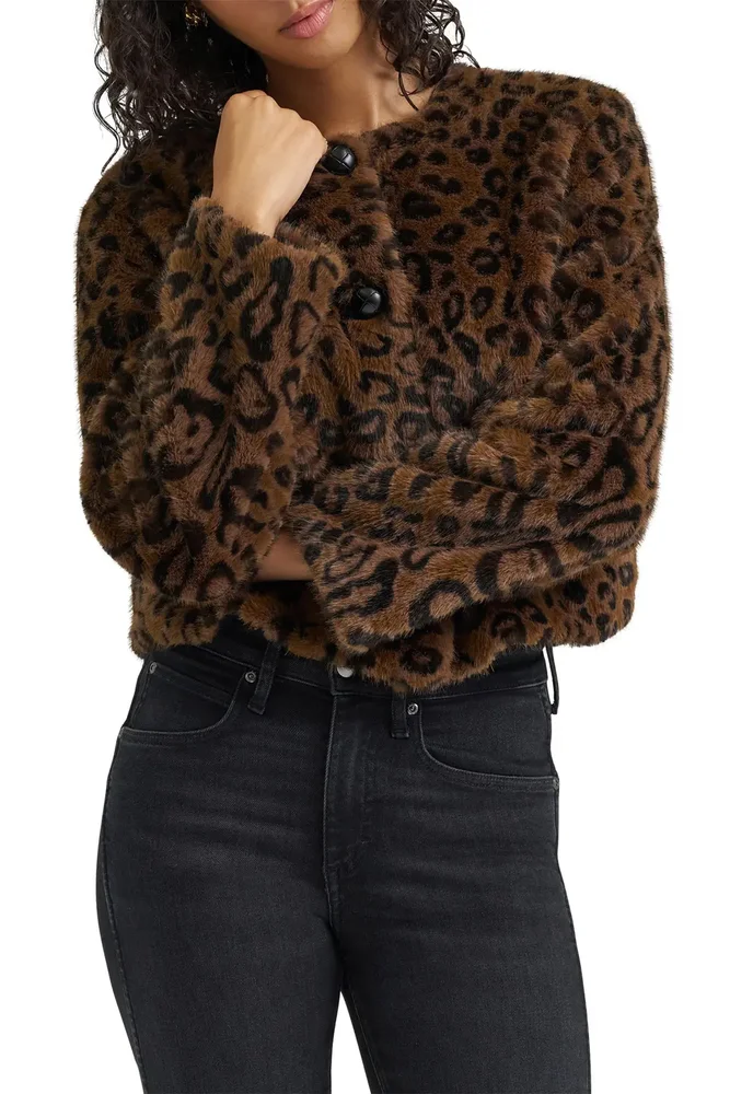 Leopard Print Faux Fur Cropped Jacket