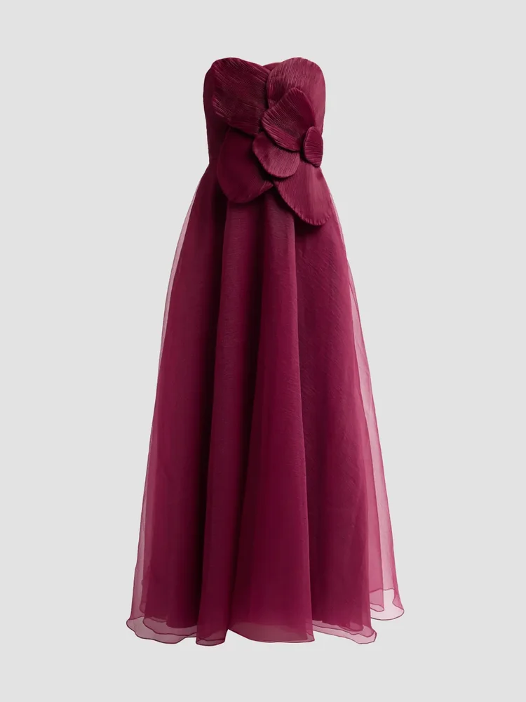 Lyon Organza Rose Strapless Gown