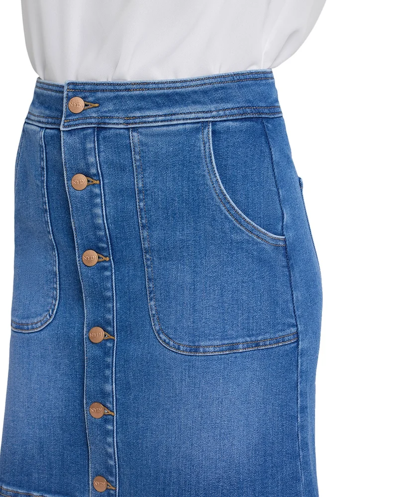 High Rise A Line Utility Denim Skirt